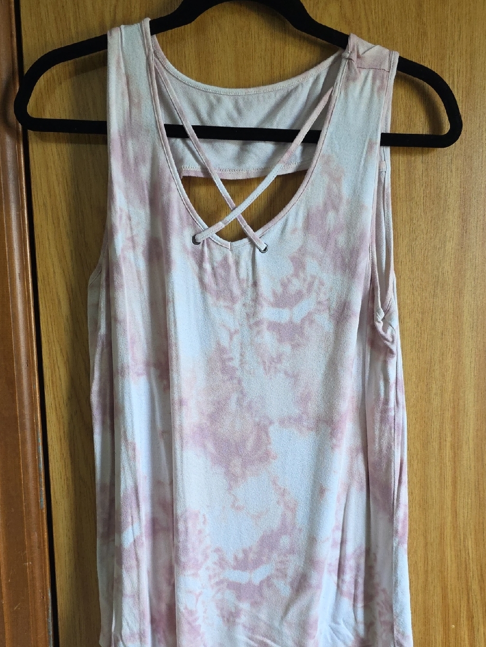 Maurices Pink Tie-Dye Crisscross V-Neck Tank